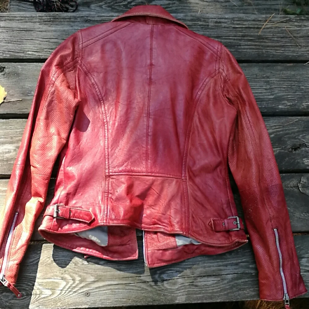 Freaky Nation Leather Biker Jacket  Red S080/299 - Picture 11 of 11